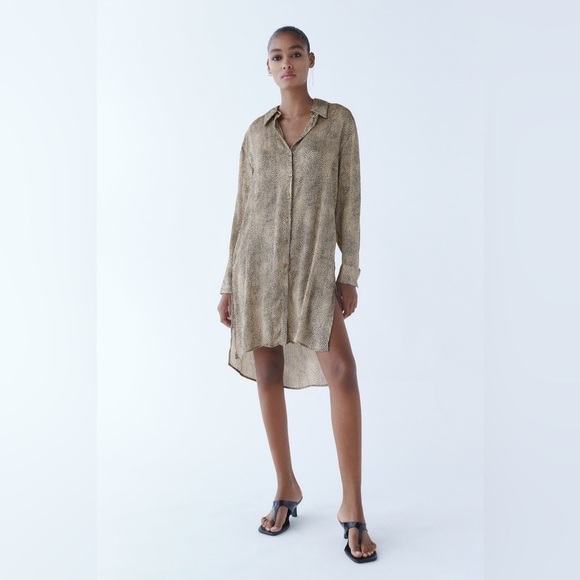Zara Animal Print Long Blouse Dress XS - Picture 1 of 11